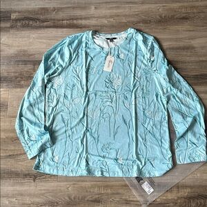SHALL WE Blue Floral Long Sleeve Top Womens Size 3XL